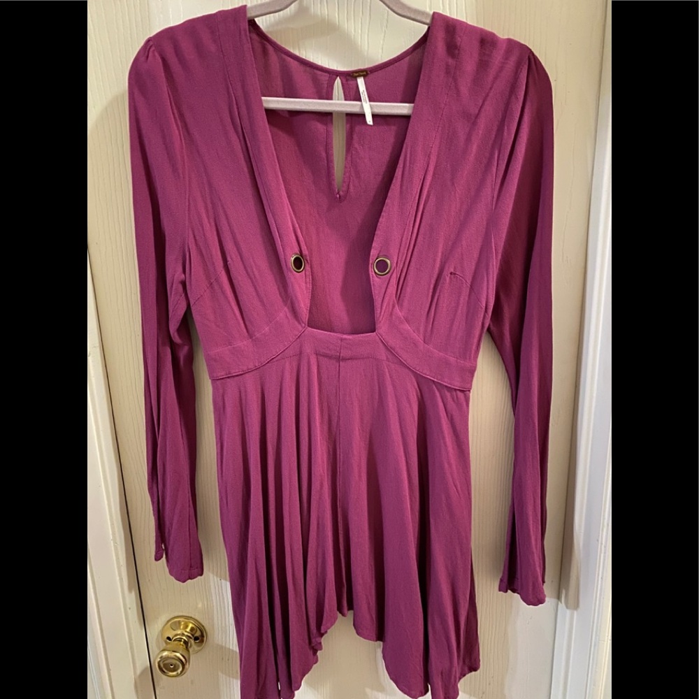 Free People Tunic Magenta w Copper Grommets Size 8